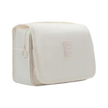 Imagem de Necessaire Unissex Organizadora Portátil para Viagem e Uso Diário, Bolsos Internos, Fecho com Zíper, com Gancho para Pendurar, Várias Divisórias, Material Premium Resistente à Água (Bege)