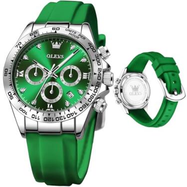 Imagem de OLEVS Relógios femininos pequenos de diamante de luxo - pulseira de aço inoxidável, vestido de negócios à prova d'água, analógico, luminoso, relógios femininos, relógio feminino todo verde, relógio