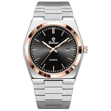 Imagem de MASTOP Relógios masculinos modernos de aço inoxidável, estilo luxuoso, quartzo, à prova d'água, mostrador analógico, relógio de pulso masculino que brilha no escuro com ferramenta, Rosa preto, Relógio