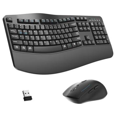 Imagem de Combo de teclado e mouse sem fio, teclado ergonômico de 2,4 G, teclas onduladas, com descanso de pulso para digitação natural, mouse silencioso ergonômico ajustável de 3 DPI para computador/laptop