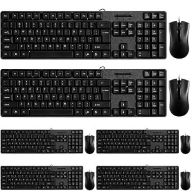 Imagem de Fabbay 12 peças de teclado e mouse USB com fio, 6 mouse com fio, 6 teclado de tamanho completo para escola, escritório, casa, compatível com computador/laptop/Windows/PC/desktop