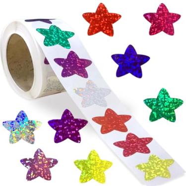 Imagem de RUPOFUZA 500 pçs adesivos de vinil estrela rolo 2,54 cm adesivos com glitter para crianças 8 cores etiqueta de estrela fofa etiqueta autoadesiva sala de aula decalques à prova d'água para decoração de