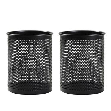 Imagem de Comix Suporte de caneta de malha para mesa, organizador de lápis de metal, copo redondo preto para escritório, escola, pacote com 2