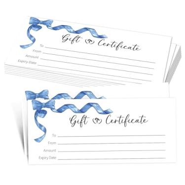 Imagem de 25 vales de presente Blue Bow para empresas, vale de presente em branco para salão, spa, restaurantes, casamento, aniversário, Natal, vouchers personalizados para clientes, 9 x 20 cm - 08