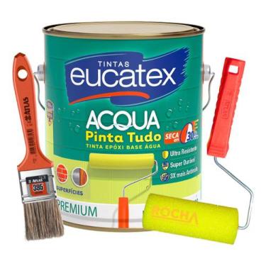 Imagem de Tinta Epoxi Branca P/ Pintar Azulejo 3,6l + Pincel + Rolo - Atlas