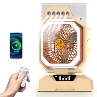 Imagem de Weljoy Ventilador de mesa com 5 pulverizadores, ventilador de nebulização recarregável para acampamento e casa – Ventilador de resfriamento portátil de 6 velocidades com névoa de tanque de água de 560