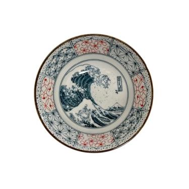 Imagem de Tigela de cerâmica japonesa Mino Ware padrão tradicional japonês auspicioso, tigela de arroz grande, macarrão de sopa, saladas, sobremesas ou tigela de servir tigela multiuso do Japão (Mídio, Namifuji