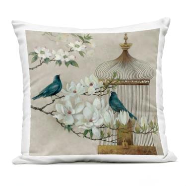 Imagem de Stupell Industries Almofada floral Bluebird Menagerie estampada ao ar livre, 45 x 18 x 45, bege