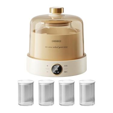 Imagem de Ioensy Máquina de iogurte grego, máquina elétrica de iogurte, recipiente interno de vidro de presente de 1 litro, temporizador automático para cozinha Natto, com 4 Xícaras