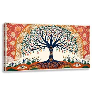 Imagem de Árvore da Vida Arte de Parede Impressão em Tela Decoração Harmonia da Vida Simbolismo Espiritual Tons Quentes Sala de Estar 80x40cmx1