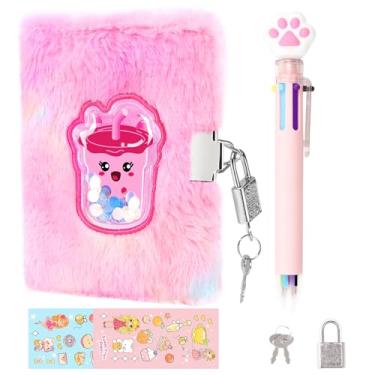 Imagem de PrinBarBee Boba Diário para meninas com cadeado e chaves, diário de meninas, conjunto de presente para escrever e desenhar, diário com cadeado para crianças, presente de aniversário para crianças de 6