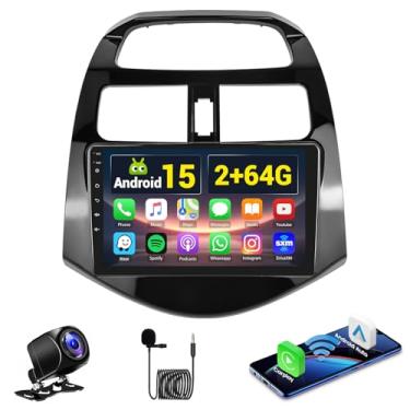Imagem de Estéreo automotivo Android 15 de 2 + 64 GB para Chevrolet Chevy Spark 2011-2014 com carro sem fio CarPlay Android Auto, rádio automotivo com tela sensível ao toque de 9 polegadas para Chevy Spark com
