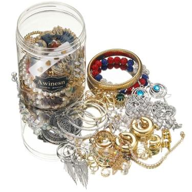 Imagem de Awinesn Conjunto de jarras de joias misteriosas, caixa de joias vintage, caixa surpresa de 40 a 45 peças para mulheres, conjunto de presente de vários estilos de brincos, pulseiras ou colares