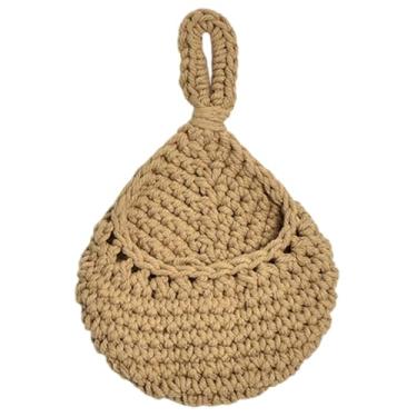 Imagem de Cesta para pendurar na parede com alça, cesta de parede de algodão marrom, organizador de pendurar para porta, cozinha, frutas, vegetais | Cestas de armazenamento