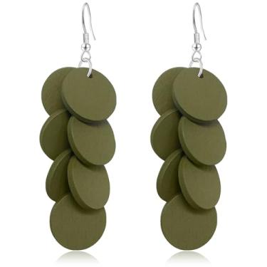 Imagem de WIKMAB Brincos de madeira boêmia, geometria, redonda, leves, pendentes, pendentes de madeira natural, círculo, franja, gancho, brincos, small item, Madeira, Sem pedra preciosa