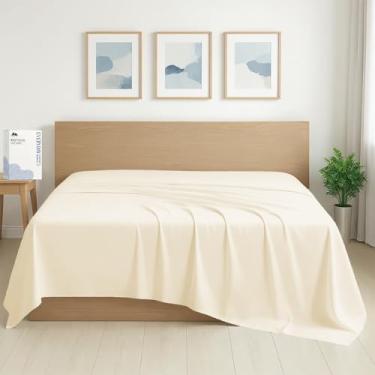 Imagem de Mayfair Linen Lençol de cima 100% algodão orgânico percal tamanho casal - 1 lençol de cima, marfim - roupa de cama nítida, fresca e forte, lençóis de cima para quem dorme quente, lençóis de luxo