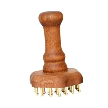 Imagem de FashionCha Pente de massagem com cabeça de cobre, ferramenta de massagem de madeira, escova compacta de ponto meridiano, ferramenta chinesa para SPA Gua Sha para