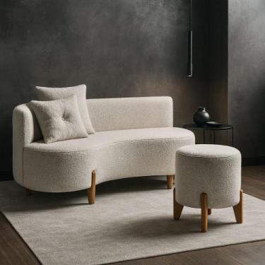 Imagem de Conjunto Sofá Curvo Orgânico + 01 Puff Luna Boucle Cinza Claro - Monta