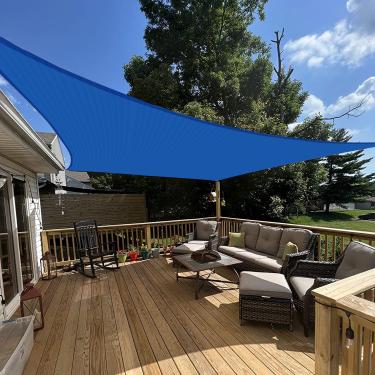 Imagem de E&K Sunrise 16' x 20' Toldo de toldo azul para-sol quadrado - tecido permeável com bloqueio UV e durável conjunto de 1 pátio externo