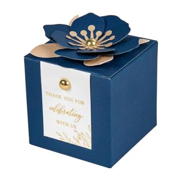 Imagem de FEIYI 20 caixas de lembrancinhas, caixas de doces 3 em 1 com decoração floral, etiquetas brancas de agradecimento, embrulho de presente para casamento, chá de bebê, aniversário, decorações de festa