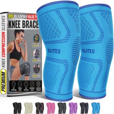 Imagem de Joelheira BLITZU Compression para mulheres e homens, pacote com 2 unid