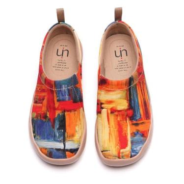 Imagem de UIN Sapatos femininos artísticos sem cadarço vibrantes florais casuais mocassins leves e confortáveis para viagem, Zona de cores, 34