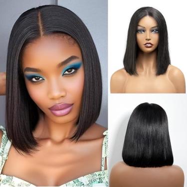 Imagem de MSCICI Peruca de cabelo humano curto sem cola de 25,4 cm, peruca com fecho de renda HD 2x6 atualizada, 100% cabelo humano cru, sem processo químico, sem odor, pré-cortada, pré-cortada, pré-cortada, nó