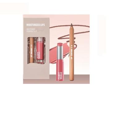 Imagem de Melemando Conjunto de 2 peças de delineador labial e batom, 2 em 2 delineadores labiais à prova d'água, conjunto de batom de longa duração, lápis lipliner fosco e kits de maquiagem de brilho labial