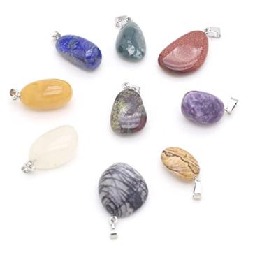 Imagem de 20 peças pingente de pedra natural quartzo rosa opala ágata unakite turquesa cristal cura pingentes de pedra de cristal para fazer joias colares DIY