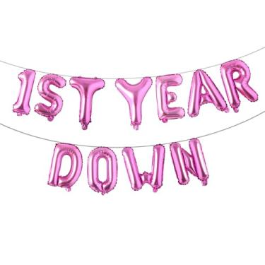 Imagem de 1st Year Down Banner Balloon, First Birthday,Football Theme Birthday Party,1st Year Down Football Baby shower Party Decorations (1ST YEAR DOWN Rose Red)