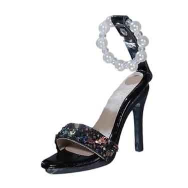 Imagem de Colaxi Sapatos de boneca em escala 1/4, acessórios para fantasias de boneca, saltos altos femininos, modelo em miniatura moderno para bonecos de ação, Preto
