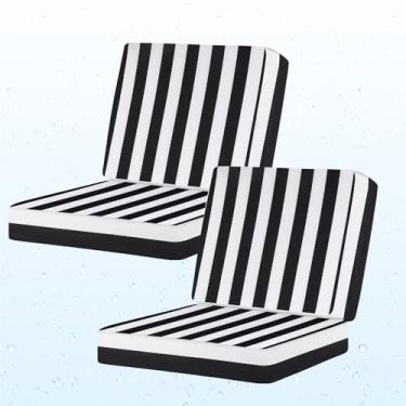 Imagem de Iheqard Conjunto de almofada de assento profundo para ambientes externos, 61 x 61 cm, à prova d'água e resistente ao desbotamento, encosto com laços para pátio, jardim, quintal e varanda (listras