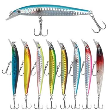 Imagem de Kit de iscas de pesca Minnow, 8 peças, iscas de pesca artificiais, rígidas, iscas de pesca em água doce com gancho de agudos para robalo, truta, lúcio, walleye, água salgada