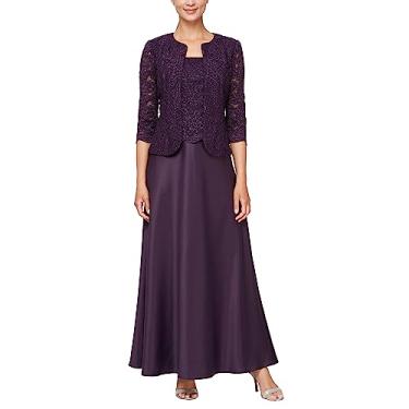 Imagem de Alex Evenings Vestido feminino de duas peças para mãe da noiva com jaqueta de renda, Berinjela, 48
