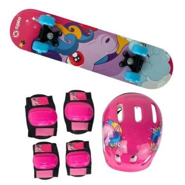 Imagem de Kit Skate Infantil Completo Com Acessórios de Proteção Capacete Joelhe