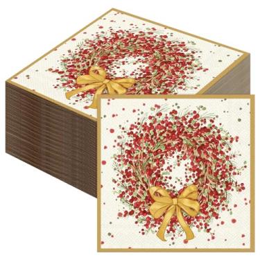 Imagem de Feifeiya Guardanapos de jantar de guirlanda de Natal, coquetéis de Natal, bebidas, festas, guardanapos descartáveis para jantares de Natal, eventos de férias, enfeite de mesa decorativo, decoração de