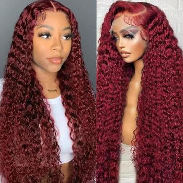 Imagem de Perucas frontais de renda Jolanly 99J Burgundy Deep Wave 60 cm 180% de