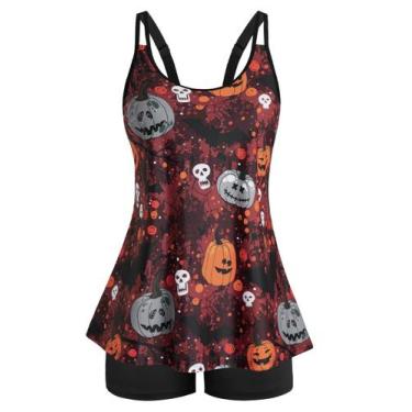 Imagem de Maiô feminino Tankini Tummy Control Halloween vermelho escuro - Arolin