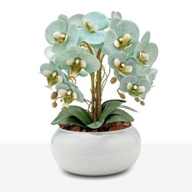 Imagem de Arranjo Orquídea Silicone Toque Real 4 Hastes Vaso Vidro Branco - Flor
