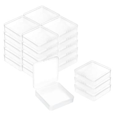 Imagem de PATIKIL 24 caixas de mini recipientes de plástico transparente, caixa organizadora de contas de 9,4 x 9,4 cm com tampa articulada, suporte quadrado, estojos de plástico para itens de joias, artesanato