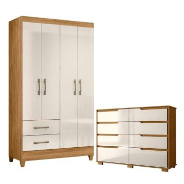 Imagem de Guarda Roupa Solteiro Chile e Cômoda Georgia Freijó Off White - Moval