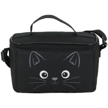 Imagem de Lancheira Térmica Infantil Escolar Gatinho Preto DLui Limpa Fácil 4,8L