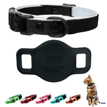 Imagem de Coleira para gatos de liberação rápida + suporte para AirTag - com acolchoamento macio, exterior de tecido tático, opções de cores naturais e neon, compatível com Apple Air Tag e Moto Tags (preto