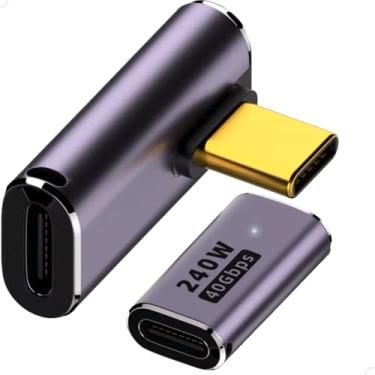 Imagem de Adaptador USB-C 4.0 240W 40Gbps, PD Fast Charge – 8K UHD, Áudio e Vídeo – Type-C Macho para Fêmea, Thunderbolt 4/USB4, Alumínio Premium (180graus)