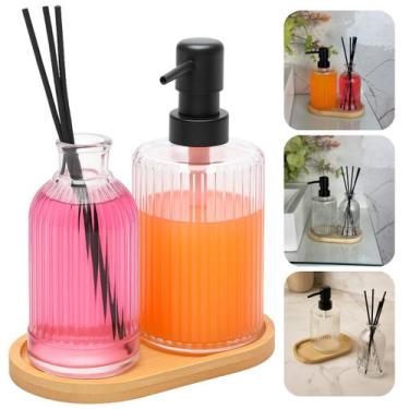 Imagem de Kit Lavabo Banheiro Luxo Difusor Aromatizador De Ambiente Com Bandeja 