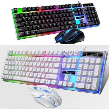 Imagem de Kit Teclado Mouse Semi Mecânico RGB LED Gamer Jogo (HK8700)