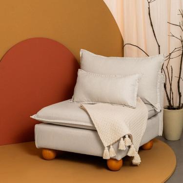 Imagem de Sofá Modular com Encosto Pé Bolinha Sôma Cabecasa Madeiramadeira Linho Natural