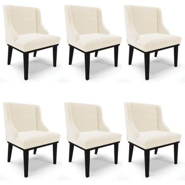 Imagem de Kit 6 Cadeiras Estofadas para Sala de Jantar Base Fixa de Madeira Preto Lia Veludo Bege - Ibiza