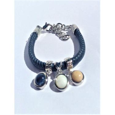Imagem de Pulseira Lizzy Fatin Couro Azul Berloques Pedras