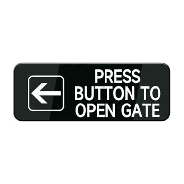 Imagem de Pressione o botão para abrir o portão com sinal de seta para a esquerda 25,4 cm x 7,5 cm em acrílico preto e branco - decalque de parede autoadesivo para porta para escritórios, negócios, casa, casa
